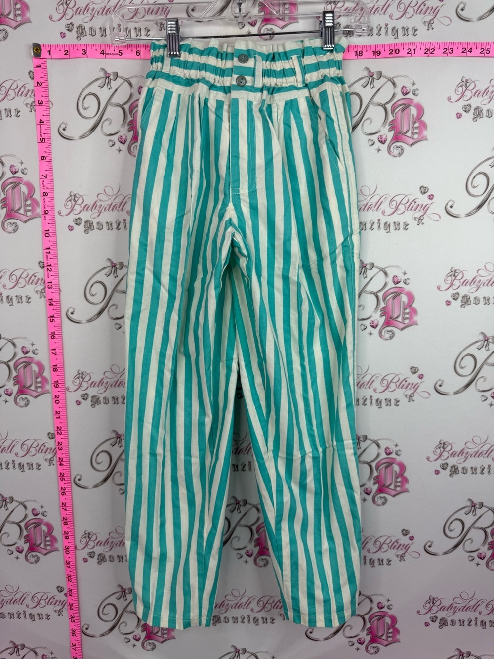 SHEBON vintage pants Striped Teal and White Straight-Leg Pants